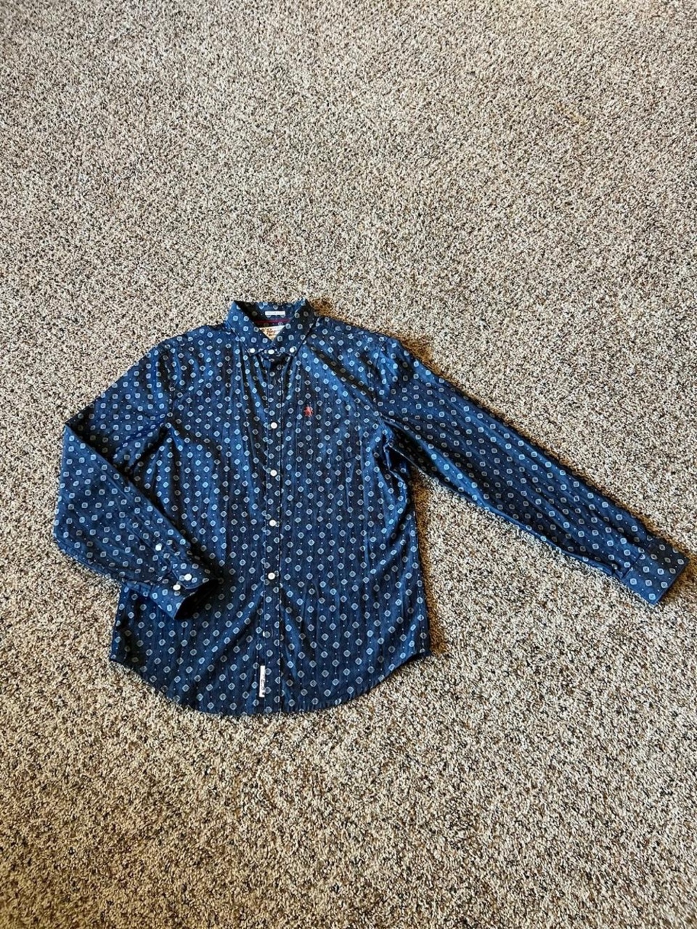 Original Penguin Navy Blue Geo-Print Button-Down Shirt